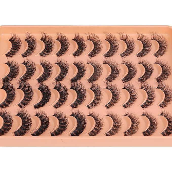 JIMIRE False Eyelashes 4 Styles Mixed Demi Wispies Cat Eye Lashes Mink Lashes Fluffy D Curl Russian Strip Lashes Natural Look Fake Lashes Pestañas 20 Pairs Pack