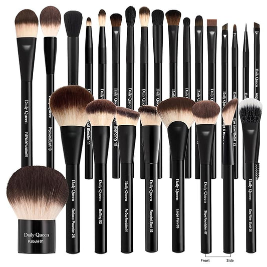 25 pcs Makeup Brush Set Holder Black Professional Kabuki Powder Concealers Eye shadows Blush Eyeliner Eyebrow Contour Eye blending Brushes (25pcs brush with box)