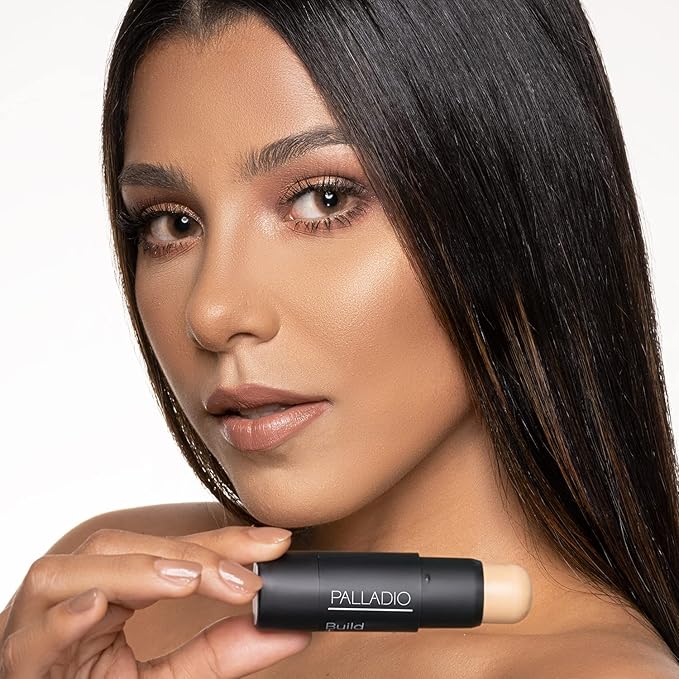 Palladio BUILD & BLEND Foundation Stick, Medium Coverage Buildable Contour Stick for Face, Ultra Blendable Creamy Formula for a Natural Shine Free Finish, Professional Makeup, 0.25 Ounce (Almond)