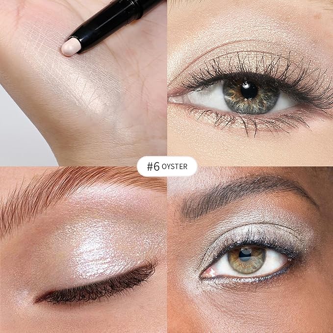 Eyeshadow Stick, Shimmer and Matte Cream Eye Shadow Brightener Sticks Eyeliner Pencil Crayon, Waterproof Long Lasting Eye Highlighter Stick Makeup,0.056 Oz(2PCS #6-Oyster+#9-Champagne)