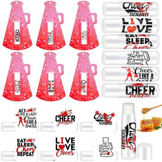 60 Pcs Cheerleading Lip Balm Bulk Cheer Teams Lip Balm Gifts Set Honey Moisturizing Lip Care Flavor Hydration Dry Chapped Lips for Men Women Children(Red)