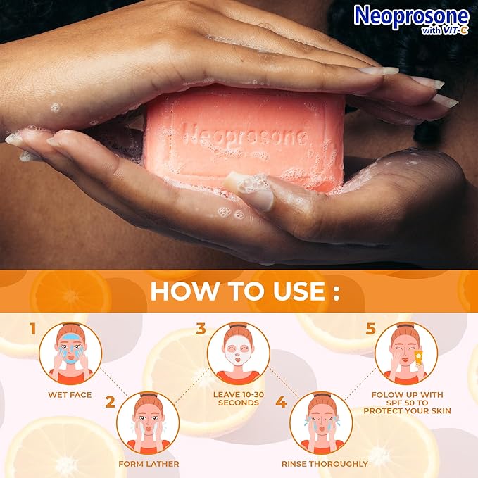 Neoprosone Skin Brightening Soap, 2.82 oz / 80 g, Hyperpigmentation Soap, Cleansing Bar, Fade Dark Spots on Knees, Elbows, Face, Private Areas, with Vitamin C and Castor Oil