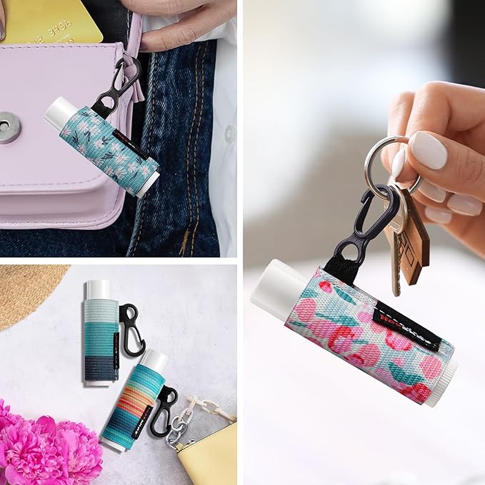 3PCS Lip Balm Holder Lipstick Sleeves Keychain Lip Gloss Holder Keychain Chapstick Elastic Sleeves(Dark blue strip)