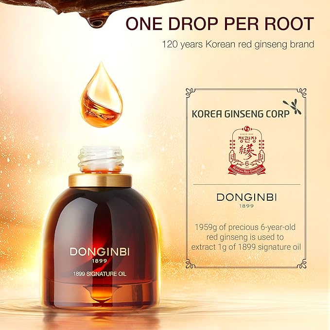 Donginbi 1899 Signature Oil - Skin Barrier Repair & Firming Face Oil for Women, Jojoba Seed Oil & Sweet Almond Oil for Sensitive Skin, Korean Red Ginseng Skin Care, 0.88 floz / 25ml