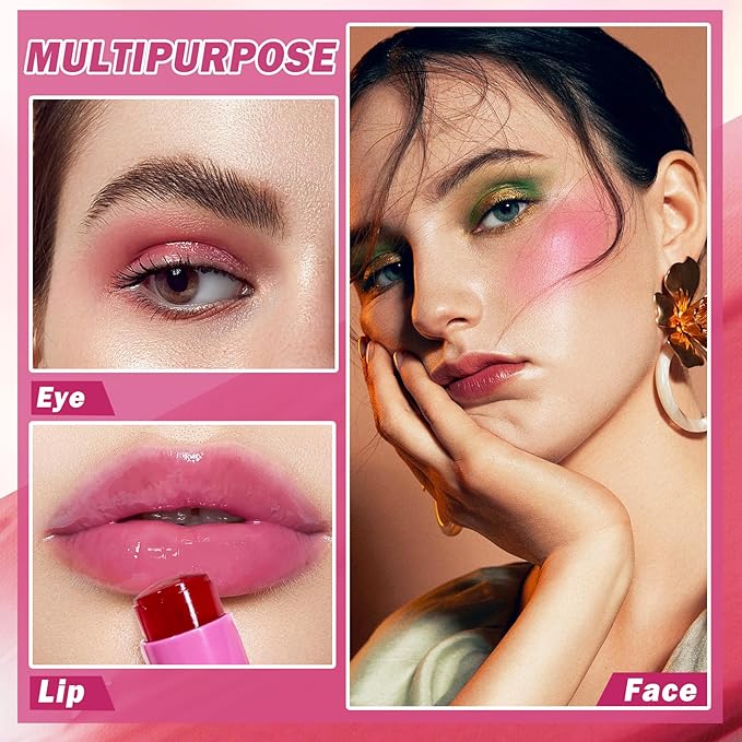 4PCS Cooling Water Jelly Tint Blush Stick for Cheeks,Multi-use Jelly Lip and Cheek Tint Stain,Moisturizing Natural Jelly Blush Stick,Buildable Watercolor Finish - Cruelty Free