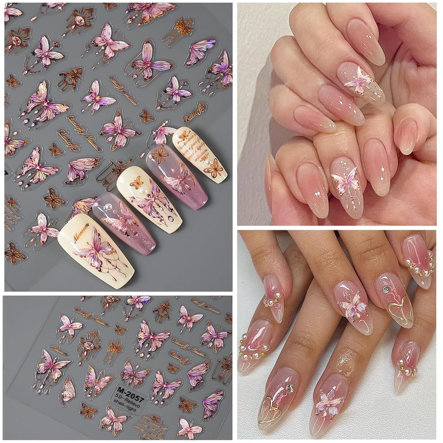 6 Sheets Butterfly Nail Art Stickers Decals 5D Embossed Nail Decals Spring Blue Pink Butterfly Nails Design Self-Adhesive Accessories 3D Nails Stickers for Women