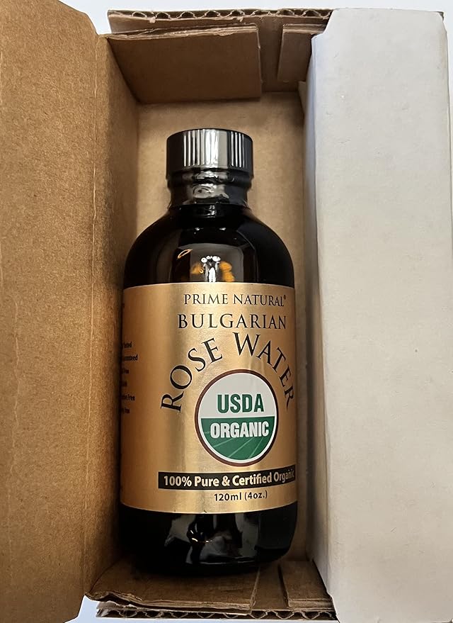 PRIME NATURAL Rose Water Spray 4oz/120ml, USDA Certified Organic, Facial Toner, Hydrating Mist for Face & Hair - Bulgarian, 100% Pure, Natural, Preservative-Free, Moisturizer from Fresh Rose Petals