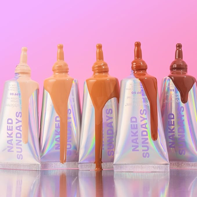 Naked Sundays BeautyScreen™ SPF 50 Mineral Peptide Foundation Tint – 2-in-1 Skin Tint & Mineral Sunscreen | Radiant, Buildable Coverage, Acne-Safe, Infused with Peptides (9.3 Rich Deep, 1.01 oz)