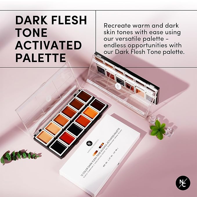 12 Color Dark Flesh Tone Alcohol Activated Makeup Palette for Special Effects - Waterproof Dark Flesh Tone Makeup for Professional Makeup Artists
