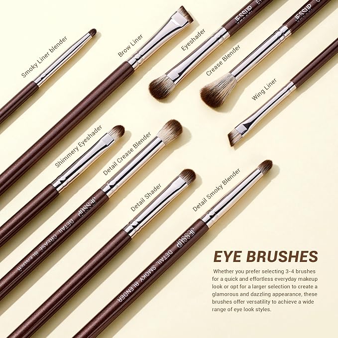 Jessup Makeup Brushes Set 15pcs Brown Make up Brushes Set Professional Premium Synthetic Foundation Eyebrow Concealer Blush Eyeshadow Contour Eyeliner Powder Blending Highlighter Brush, T498