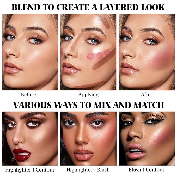 3Pcs Cream Contour Stick Makeup Kit - Cream Blush Stick Highlighter Stick Contour Bronzer Stick for Cheeks, Waterproof Long Lasting Blendable, Contour Stick Trio for Face Makeup (#01, 03, 04)