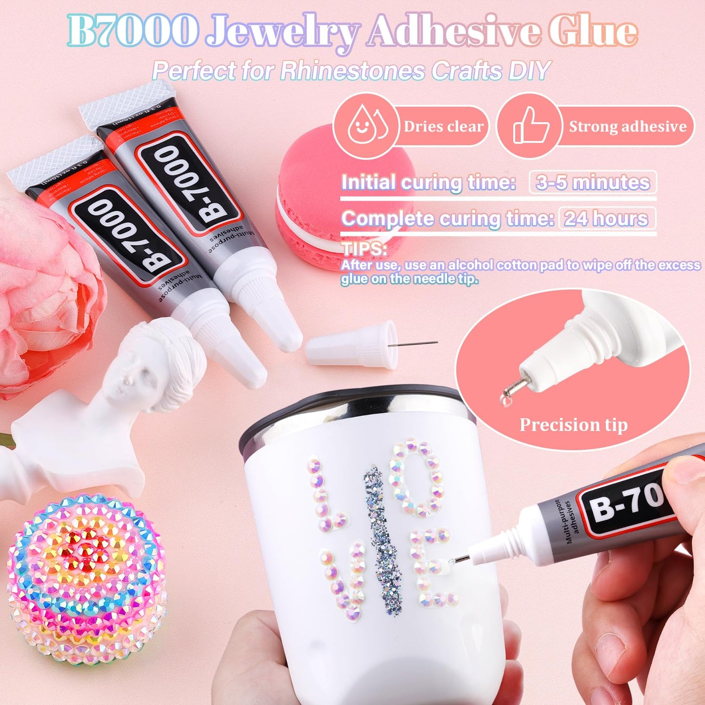 30000Pcs Resin Rhinestones for Bedazzling with 3Pcs B7000 Jewelry Glue, White AB Flatback Gems Rhinestones for Crafting, Clothing Tumblers Mugs Shoes Fabric Decor Nail Art