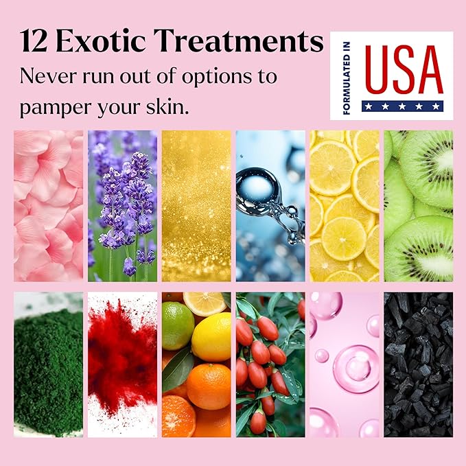 Jelly Mask for Facials - 12 Flavors Hydrating & Brightening Jelly Face Masks | Free Jade Roller & Spatula | Bulgarian Rose, Lavender, Hyaluronic Acid, 24K Gold face mask skin care |Vajacial Jelly Mask