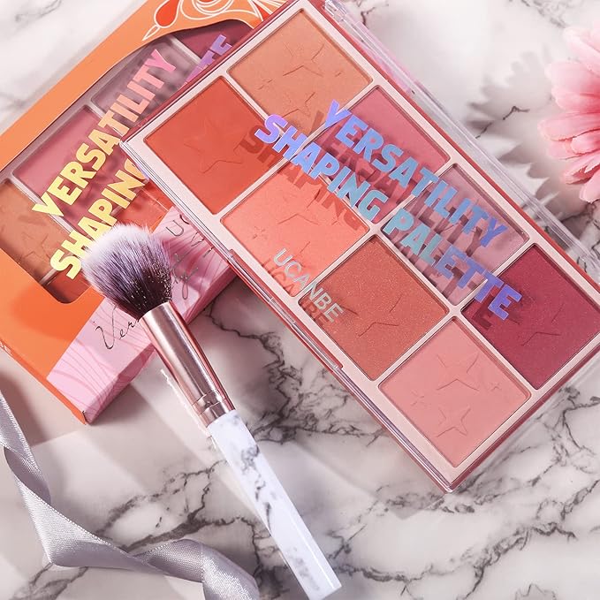 8 Colors Face Matte Blush Palette Shading Blusher with Brush - Buildable Facial Cheek Blusher Contour Bronzing Pressed Powder Makeup Pallet Women Gift Set (02 Shimmer Matte)