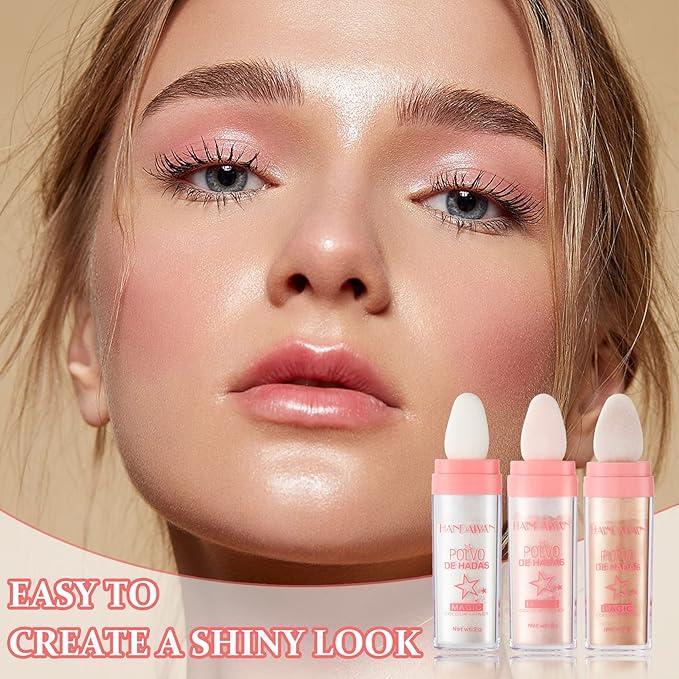 3PCS Polvo De Hadas Highlighter Glitter Stick Body Glitter Shimmer Face Brightening Highlighter Contour Powder Makeup Stick Face Fairy Glitter Highlighter Makeup-White,Pink,Golden brown