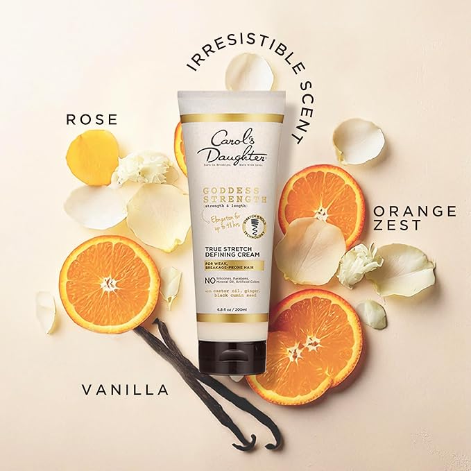 Carol's Daughter Goddess Strength True Stretch Defining Hair Cream For Waves, Coils and Curls, Curl Defining Cream with Castor Oil, 6.8 Fl Oz
