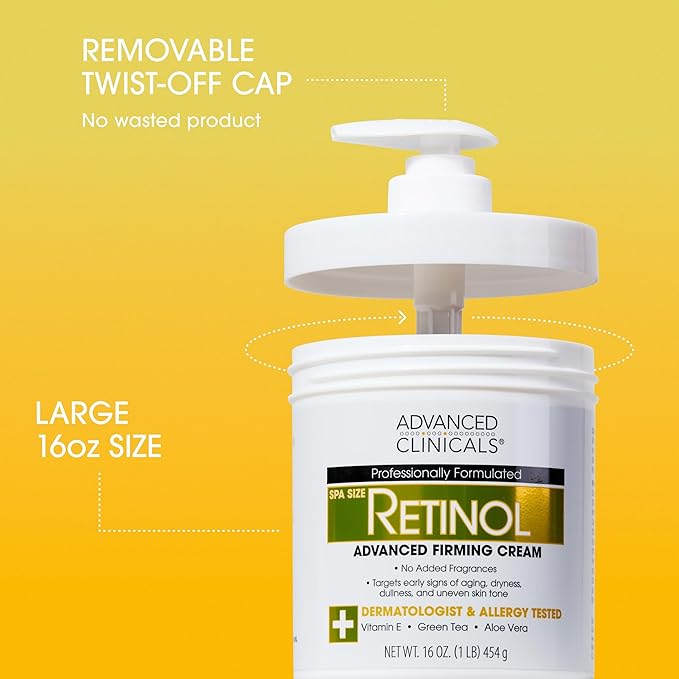 Advanced Clinicals Retinol Body Lotion Moisturizer Face Lotion & Body Cream | Crepey Skin Care Treatment Targets Look Of Crepe Skin, Wrinkles, Sagging Skin, & Sun Damaged Skin, 16 Oz