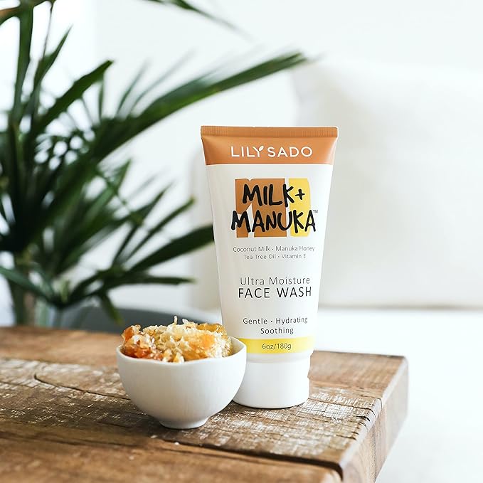 LILY SADO MILK+MANUKA™ Coconut Milk & Manuka Honey Cream Face Cleanser – Natural Ultra Moisturizing Facial Wash Cleanses, Balances, Soothes & Hydrates - Large 6oz