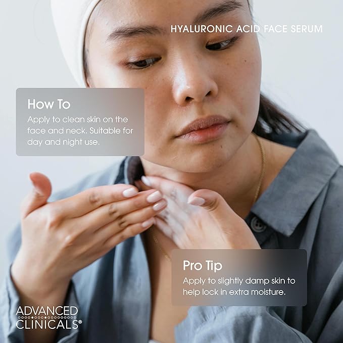 Advanced Clinicals Hyaluronic Acid Serum For Face | Moisturizing Facial Skin Care Products | Hydrating Serum For Face Helps Improve Look Of Wrinkles, Fine Lines, & Uneven Dry Skin Texture, 1.75 Fl Oz