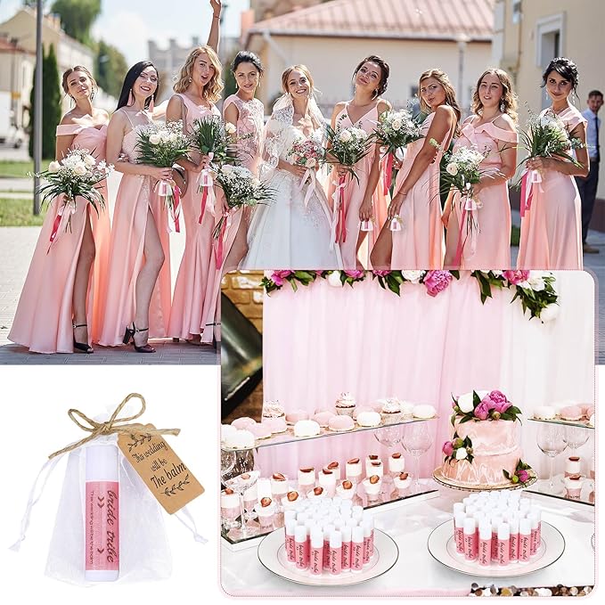 50 Set Bridal Shower Lip Balm Gifts Bulk Wedding Bridal Shower Lip Balms Gifts with 50 Organza Bag 50 Thank Tag Bridal Shower Favors Bridesmaid Proposal Stuffer for Bachelorette Party Supplies