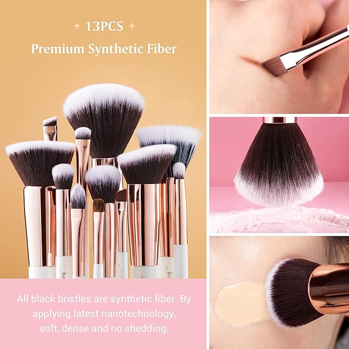 Jessup Brand 25pcs Professional Makeup Brush set Beauty Cosmetic Foundation Power Blushes eyelashes Lipstick Natural-Synthetic Hair Brushes set (Pearl White/Rose Gold)