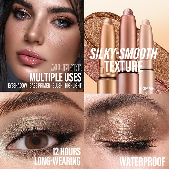 Jolilab Eyeshadow Stick Set, 6 Colors Matte Professional Bright-Colored Contouring and Highlight Stick, Cream Waterproof Long Lasting High Pigmented Eye Shadow(6, Set C)