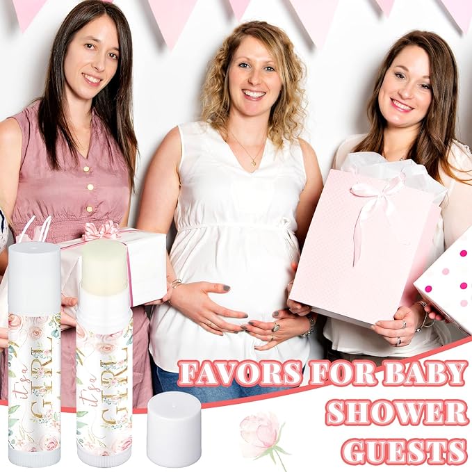 50 Pack Floral Baby Shower Lip Balm Party Supplies Bulk for Girls Guests It's a Girl Baby Shower Gifts Gender Reveal Favors Prizes Souvenirs Winners Thank You Appreciation Gifts