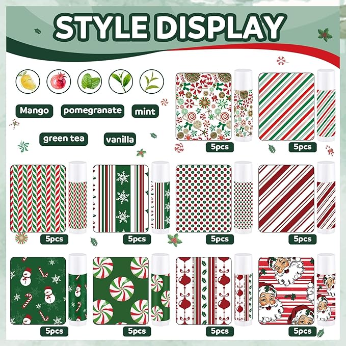 50 Pcs Lip Balm in Bulk Gift Set Moisturizing Lip Moisturizer Candy Themed Baby Shower Favors Candy Themed Gifts with Assorted Fruit Flavors for Women Men Dry Chapped Lips Christmas Gifts