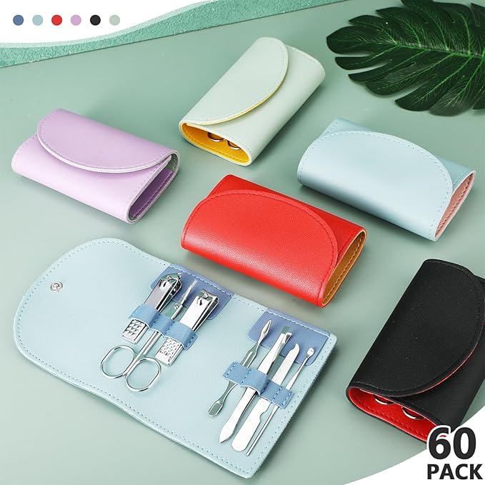 60 Sets Travel Manicure Set Nail Clippers Bulk Pedicure Kit 7 in 1 Stainless Steel Professional Nail Set Grooming Kits Nail Care Tools for Women Men(Bright Color)