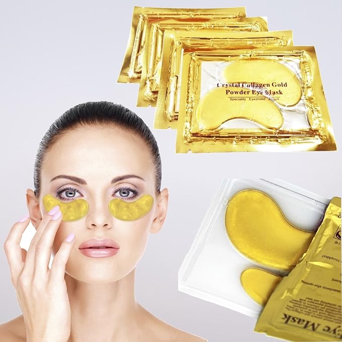 50 Pairs 24K Gold Eye Mask Powder Crystal Gel Collagen Natural Eye Pads For Anti-Aging & Moisturizing Reducing Dark Circles, Puffiness, Wrinkles