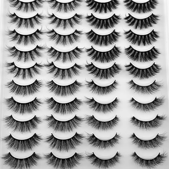 JIMIRE 20 Pairs False Eyelashes 4 Styles Mink Eyelashes Fluffy Pack 3D Volume Faux Mink Cat Eye Lashes Pack