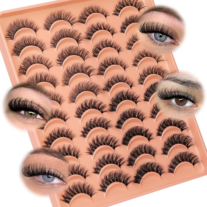JIMIRE False Eyelashes 4 Styles Mixed Demi Wispies Cat Eye Lashes Mink Lashes Fluffy D Curl Russian Strip Lashes Natural Look Fake Lashes Pestañas 20 Pairs Pack