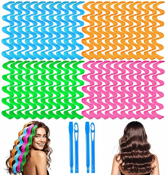 42 Pieces Heatless Waves Hair Curler, No Heat Damage Wavy Hair Curlers with 2 Sets of Styling Hooks, Heatless Curls for Women Girls Long Medium Short Hair (4 Colors,45cm/ 17.7")