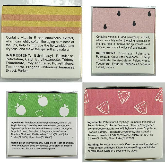 4 PCS Bee Lip Balm Lip Mask Honey Pot,Honey & Strawberry & Watermelon & Apple Lime Lip Mask Propolis Moisturizing Lip Balm with Stick,Sleeping Lip Mask Hydrating Prevention Dry & Cracked