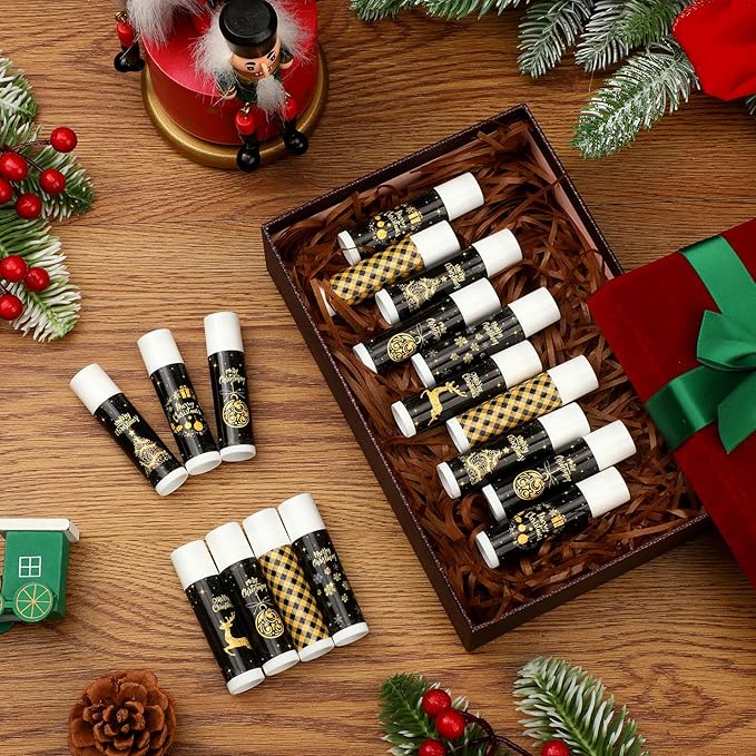 48 Pcs Lip Balm Bulk Gift Christmas Black Gold Lip Balms Christmas Lips Care Products, Lip Moisturizer Treatment for Christmas Stocking Stuffers, Appreciation Gifts for Women Girls Employee