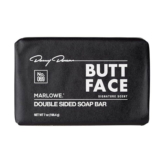 MARLOWE. No. 069 Butt Face Mens Soap, 7 Oz, Double Sided Moisturizing & Body Exfoliator Bar Soap with Pumice & Apricot Seed Powder, Crisp Sea Air, Fresh Sage + Cedarwood Scent