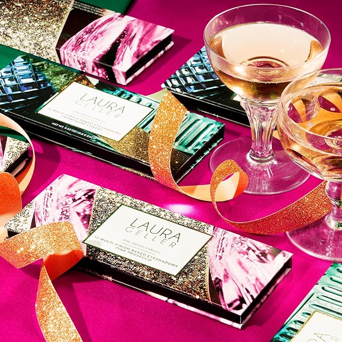 LAURA GELLER NEW YORK The Delectables Pink Prosecco Baked Eyeshadow Palette | 14 Pigmented Eyeshadows Blendable